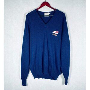 Vintage Scottish Sweater Mens XL 48 Blue Wool V Neck Pullover